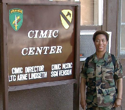 Sheila in front of CIMIC Center - her office in Bosnia