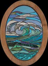 Picture of "Bethany Wave" a colored mirror mosaic.  CLICK HERE