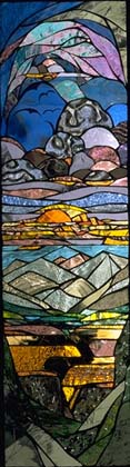 Picture of "Blue Cloud Sun" a colored mirror mosaic by Toby Mason