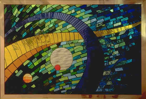 Picture of "The Blue-Green Cosmos" a colored mirror mosaic by Toby Mason