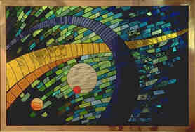 Picture of "The Blue-Green Cosmos"  a colored mirror mosaic. CLICK HERE