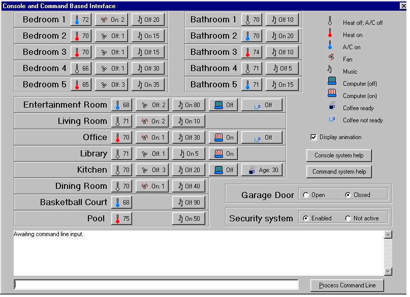 Smart house GUI screen dump