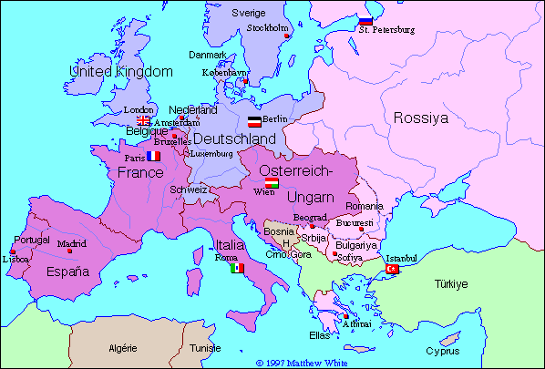 maps of europe in 1914. Map of Europe in 1900