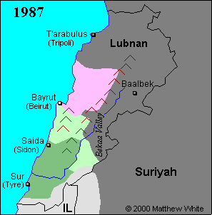 Map of Lebanon in 1987