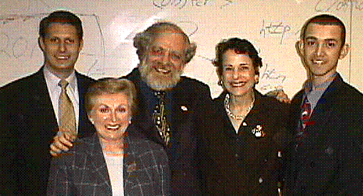 Susan Levine and Ronnie Solow from the NYC Board of Education, Division of Instructional and Information Technology,Wayne Levy, from the Office of the Mayor, Steve Feld and student Aldalberto Bernabel 
